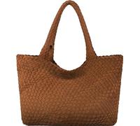 Queenoris Woven Bag for Women, Fashion Top Handle Shoulder Handbag Vegan Leather Shopper Purses Large Travel Tote Bag, Brown-suede