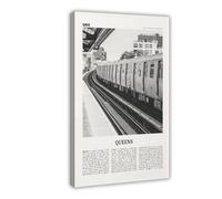 Queens Black And White Train, New York, USA, United States City Travel Landscape Canvas Art Wall Decor Posters Home Bar Restaurant Garage Cafe Logo Gift 20x30inch(50x75cm)