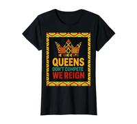 Queens Don’t Compete We Reign Kente Crown African Pride Value Graphic T-Shirt, Women, Black, XS