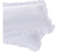 Queen's House Ruffled Pillow Shams King White Shabby Set of 2 Farmhouse Pillowcases French Country Vintage Frilly Pillow Cover Polyester 20x36