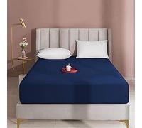 Queens Land Home Extra Deep 16"(40cm) Non Iron Percale Plain Pollycotton Fitted Sheet-(Double, Navy)