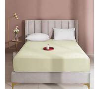 Queens Land Home Extra Deep 16"(40cm) Non Iron Percale Plain Pollycotton Fitted Sheet-(King, Cream)