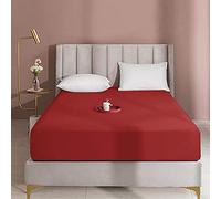 Queens Land Home Extra Deep 16"(40cm) Non Iron Percale Plain Pollycotton Fitted Sheet-(Pillow Case, Red)
