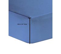 Queens Land Home Extra Deep 16"(40cm) Non Iron Percale Pollycotton Sheets Set of Fitted,Flat and Pillow cases (Mid Blue, King)