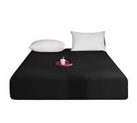Queens Land Home Extra Deep (40cm) Easycare & Long Lasting Pollycotton Fitted Sheet. (Black, Double)