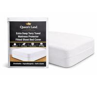 Queens Land Home Extra Deep Waterproof Terry Towel Mattress Protector Fitted Sheet Bed Cover Small Double(4FT)