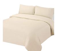 Queens Land Home Non Iron Percale Pollycotton Dyed Duvet Cover & 2 Pillow Cases Bed Set. (Single, Cream)