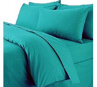 Queens Land Home Non Iron Percale Pollycotton Dyed Duvet Cover & 2 Pillow Cases Bed Set. (Single, Teal)