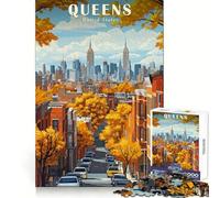 Queens, New York City Travel Poster Jigsaw Puzzles 1000 Piece for Adults Intellect Toy Calm Relax Precise Cut Santa Wish Item (38x52cm)