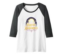 Queens of Halloween: Spooky Witch Night Moon Party Raglan Baseball Tee, Women, Dark Heather/White, XL