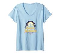 Queens of Halloween: Spooky Witch Night Moon Party V-Neck T-Shirt, Women, Baby Blue, M