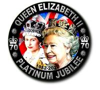 QUEEN'S PLATINUM JUBILEE - ROYAL SOUVENIR - HM QUEEN ELIZABETH II - no.2 - 70 YEARS COMMEMORATIVE BADGE - 55 MM/2.2'' Diam, Multicolor