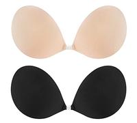 queensecret Adhesive Bra, Push up Strapless Self Adhesive Bra, Invisible Silicone Bra for Backless Dress, Nude&black, 36A