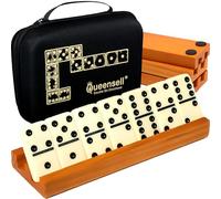 Queensell Dominos Set for Adults with 4 Domino Racks - Double 6 Dominoes Set with Domino Holder, Classic Board Games for Kids and Adults - Double Six Standard Dominos Set 28 Tiles with Travel Case