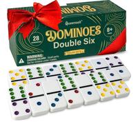 Queensell Dominos Set for Adults with Colored Dots - Double 6 Dominoes Set is a Classic Board Games for Kids and Adults - Double Six Standard Dominos Set 28 Tiles