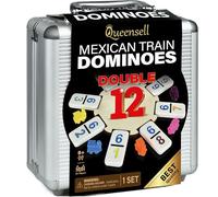 Queensell Mexican Train Domino Set with Numbers, Double 12 Domino Set for Adults, Mexican Train Domino Set for Adults and Families - 91 Dominoes with Aluminum Case