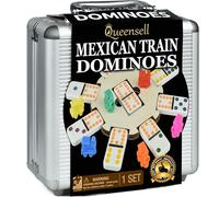 Queensell Mexican Train Dominoes Set Adults Tile Board Game - Dominos Set Classic Board Games - Double 12 Dominoes Set Family Games - Domino Set 91 Tiles Aluminum Case