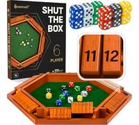 Queensell Shut The Box Game Wooden Board for 1-6 Players - 16-inch Shut The Box Game 12 Numbers for Adults & Kids - Ideal for Games Night