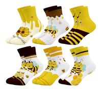 Queenshin Bees Girls Novelty Socks Cute Silly Cartoon No Show Funny Fashion Cotton Kids Toddler Ankle Socks 6 Pairs