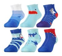 Queenshin Boys Novelty Socks Fun Crazy Funny Cute Cartoon Kids Ankle Socks Shark Funky Cotton 6 Pairs