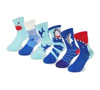 Queenshin Boys Novelty Socks Fun Crazy Funny Cute Cartoon Shark Patterned Cotton Kids Crew Socks 6 Pairs
