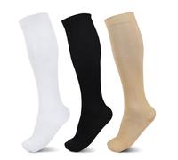 Queenshin Compression Socks for Women and Men Best for Athletic Running Cycling Sport Travel Knee High Support Socks 3 Pairs