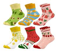 Queenshin Fruit Girls Novelty Socks Cute Silly Cartoon No Show Funny Fashion Cotton Kids Toddler Ankle Socks 6 Pairs