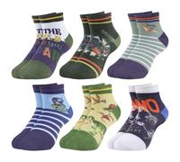 Queenshin Kids Boys Ankle Socks for 5-8 Years Dinosaur Novelty Crazy Funny Cartoon Animal Colourful Gifts for Children Striped Casual School Socks Breathable Soft 6 Pairs