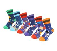 Queenshin Kids Boys Crew Socks for 3-5 Years Astronaut Space Rocket Planet Novelty Crazy Cartoon Gifts for Children Casual School Socks Cosy Breathable 6 Pairs