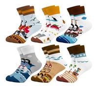 Queenshin Kids Boys Socks for 9-14 Years Novelty Funny Cartoon Pirate Animals Shark Monkey Giraffe Funky Crazy Boy Ankle Socks Birthday Gifts for Children Christmas 6 Pairs