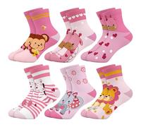 Queenshin Kids Girls Ankle Socks Age 3-5 Years Cute Novelty Pink Cartoon Animal Lion Monkey Banana Gifts for Children Casual School Socks Breathable 6 Pairs