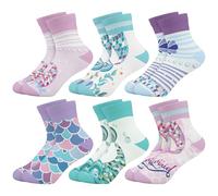 Queenshin Kids Girls Ankle Socks Age 5-8 Years Cute Colorful Cartoon Fishtail Funny Fashion Gifts for Children Casual School Socks Cosy Breathable 6 Pairs