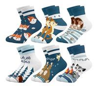 Queenshin Kids Girls Ankle Socks Age 8-11 Years Blue Novelty Funny Cartoon Animal Gifts for Children Casual School Socks Fox Giraffe Squirrel Cosy Breathable 6 Pairs
