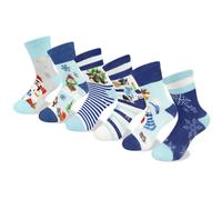 Queenshin Kids Girls Crew Socks Age 3-5 Years Winter Snowman Polar Bear Novelty Funny Blue Stripe Gifts for Children Casual School Socks Breathable Cosy 6 Pairs