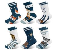Queenshin Kids Girls Crew Socks Age 8-11 Years Blue Novelty Funny Cartoon Animal Gifts for Children Casual School Socks Fox Giraffe Squirrel Cosy Breathable 6 Pairs