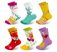 Queenshin Kids Girls Crew Socks Age 8-11 Years Cute Colorful Monsters Novelty Funny Silly Cartoon Casual School Socks Gifts for Children Breathable Soft 6 Pairs