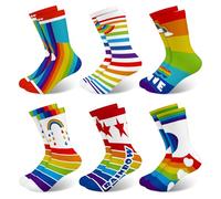 Queenshin Kids Girls Crew Socks Age 8-11 Years Rainbow Stripes Stars Colorful Novelty Funny Gifts for Children Casual School Socks Cosy Breathable 6 Pairs