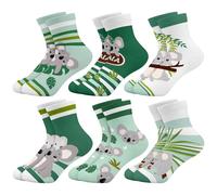 Queenshin Koala Kids Socks Novelty Funny Cute Green & White Girls Socks Funky Fun Boys Ankle Sock Birthday Gifts for Age 5-8 Years Children Christmas Party 6 Pairs
