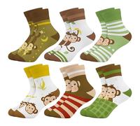 Queenshin Monkeys Girls Novelty Socks Cute Silly Cartoon No Show Funny Fashion Cotton Kids Toddler Ankle Socks 6 Pairs