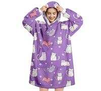 Queenshin Oversized Wearable Blanket Fluffy Hoodie Women Men Cosy Gifts | Warm Comfy Sherpa Fleece Oodie Snuggle Snoodie Hooded Sweatshirt with Sleeves Pocket, Christmas Birthday Winter Present