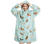 Queenshin Oversized Wearable Blanket Fluffy Hoodie Women Men Cosy Gifts | Warm Comfy Sherpa Fleece Oodie Snuggle Snoodie Hooded Sweatshirt with Sleeves Pocket, Christmas Birthday Winter Present