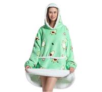 Queenshin Oversized Wearable Blanket Fluffy Hoodie Women Men Cosy Gifts | Warm Comfy Sherpa Fleece Oodie Snuggle Snoodie Hooded Sweatshirt with Sleeves Pocket, Christmas Birthday Winter Present