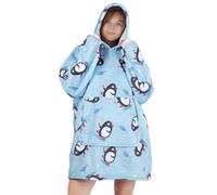 Queenshin Penguin Wearable Blanket, Oversized Sherpa Comfy Blanket for Adults Women Men, Warm Cozy Animal Hooded Body Blanket Blue