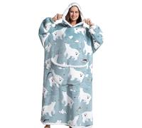 Queenshin Polar Bear Wearable Blanket Hoodie, Extra Long Oversized Sherpa Comfy Sweatshirt Robe for Adults Women Men, Warm Cozy Animal Hooded Body Blanket