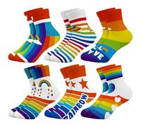 Queenshin Stripes Rainbow Girls Novelty Socks Cute Silly Cartoon No Show Funny Fashion Cotton Kids Toddler Ankle Socks 6 Pairs