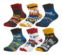 Queenshin Toddler Boys Ankle Socks Age 2-5 Years Funny Crazy Cartoon Car Casual School Socks Gifts for Racing Fans Breathable Soft 6 Pairs