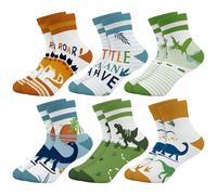 Queenshin Toddler Boys Ankle Socks Age 3-5 Years Novelty Crazy Boho Dinosaur Cartoon Animal Socks Gifts Cosy Breathable 6 Pairs