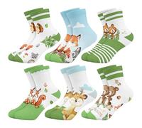 Queenshin Toddler Girls Ankle Socks Age 1-3 Years Cute Novelty Cartoon Animal Fox Raccoon Green Forest Gifts Casual School Socks Deer Bear Breathable 6 Pairs