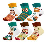 Queenshin Toddler Girls Ankle Socks Age 2-5 Years Cute Colorful Owl Novelty Silly Cartoon Animal Stripes Casual School Socks Gifts Breathable Soft 6 Pairs