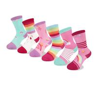 Queenshin Toddler Girls Crew Socks Age 1-3 Years Rainbow Colorful Novelty Funny Stars Raindrops Stripes Casual School Socks Gifts Cosy Breathable 6 Pairs